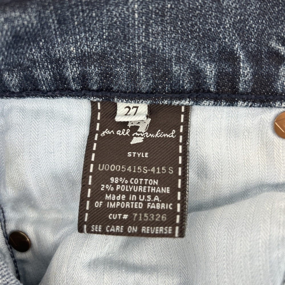 7 For All Mankind Jeans Dojo Women's 27 Blue Denim Flare Wide Cotton Stretch USA - Picture 8 of 14